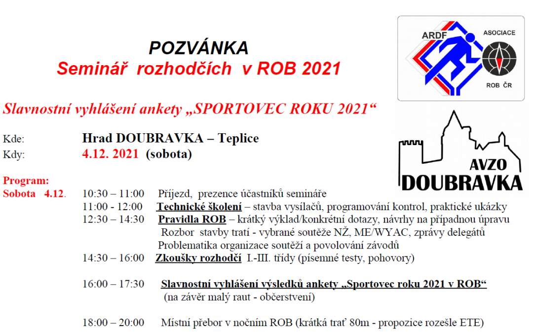 POZVÁNKA Seminář rozhodčích v ROB 2021